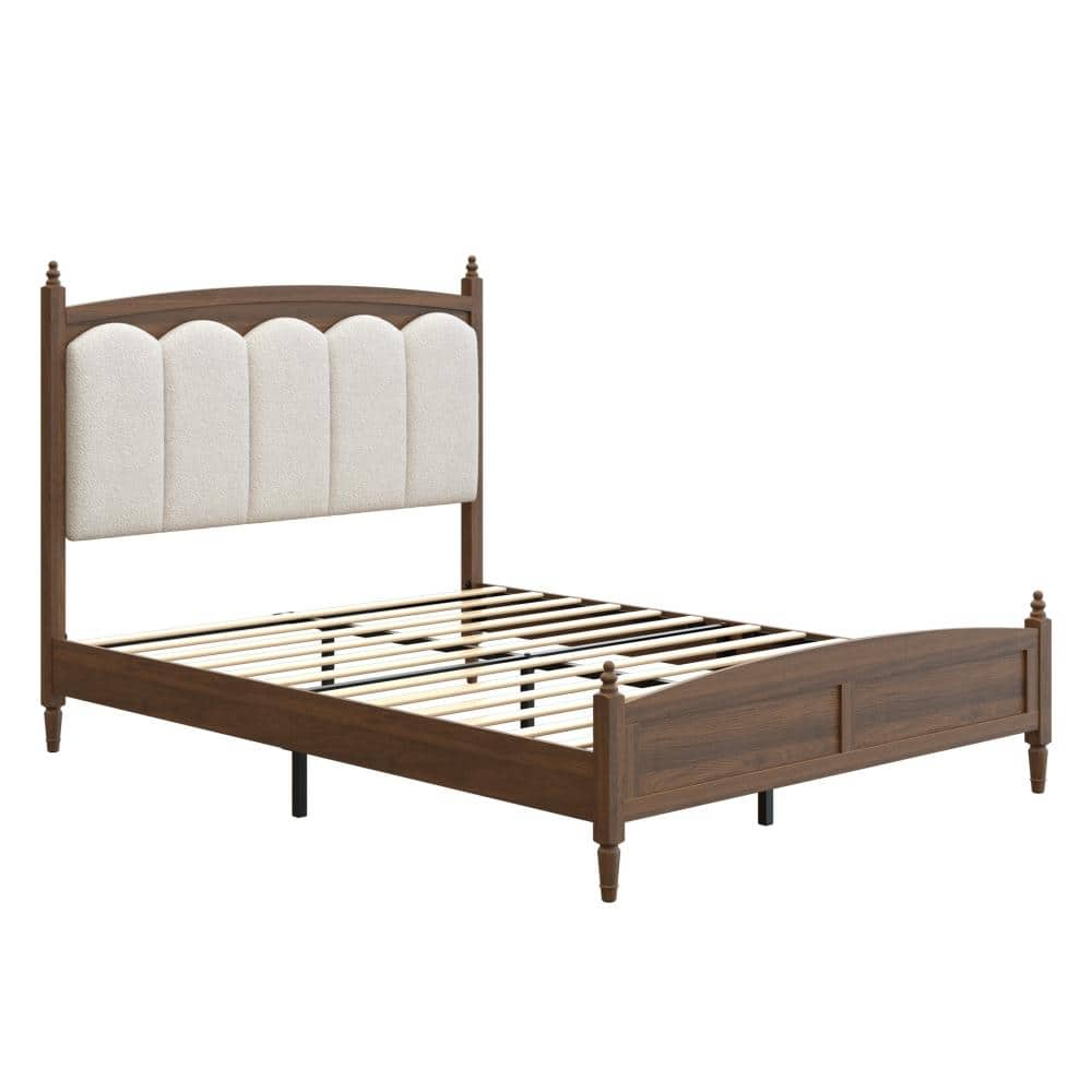 Brown Metal Frame Queen Platform Bed with Upholstered Headboard and No Box Spring Needed durable construction