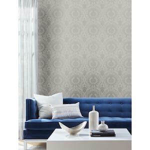 60.75 sq ft Gray Imperial Damask Non-pasted Wallpaper
