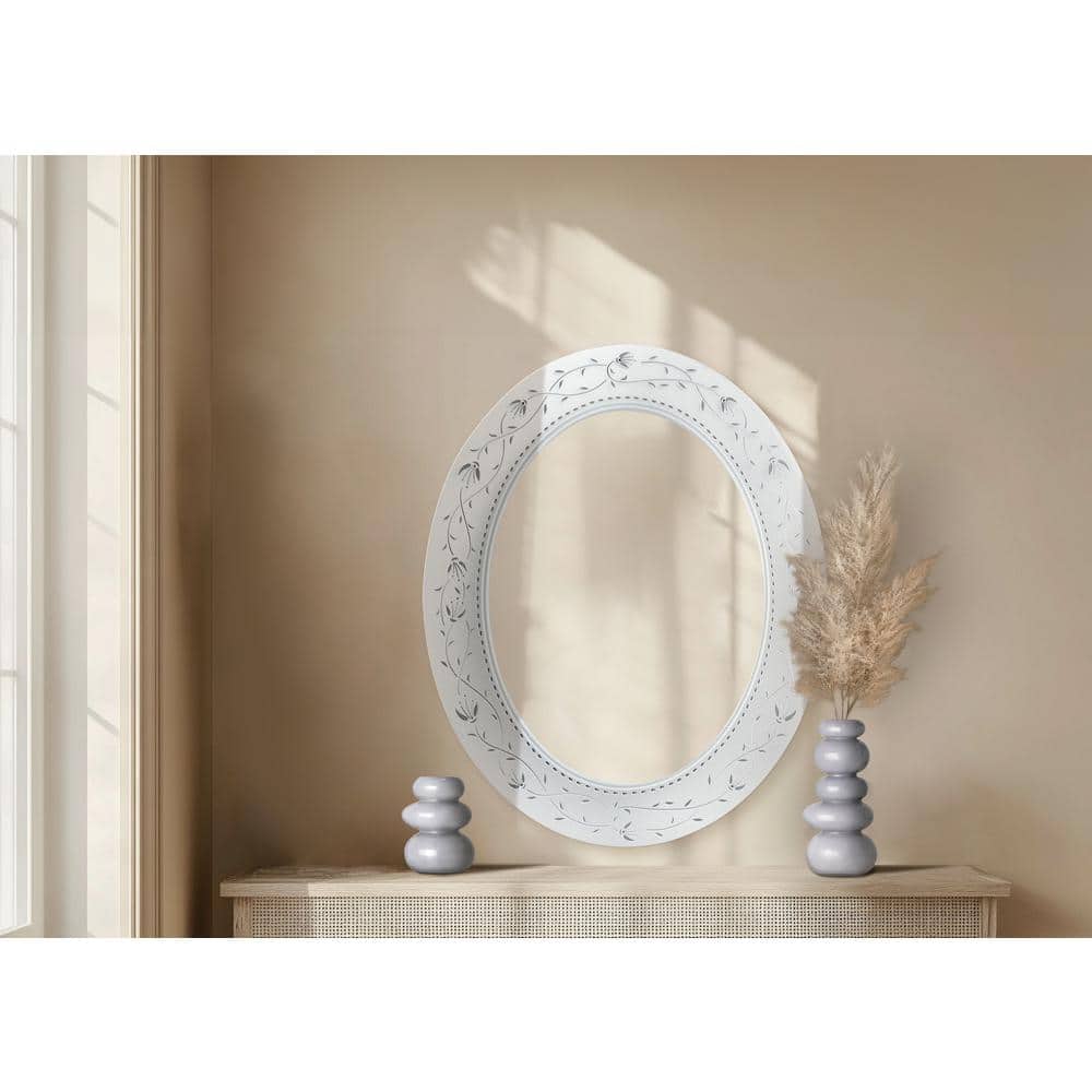 23" x 29" Frosted White Etched Glass Oval Vanity Mirror