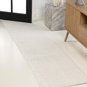 Sofia High-Low MidCentury Modern Arch Stripe 2-Tone Ivory/Cream 2 ft. x 8 ft. Indoor/Outdoor Runner Rug