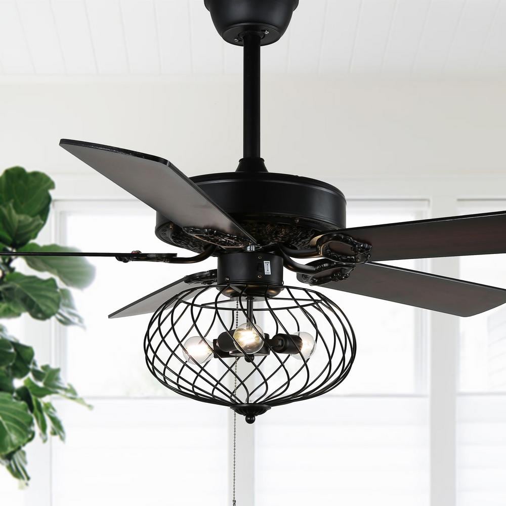 Bella Depot 42 In. Black Cage Ceiling Fan With Light Kit And Remote ...