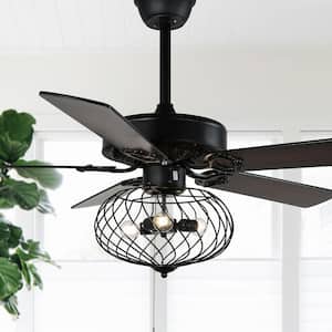 42 in. Black Cage Ceiling Fan with Light Kit and Remote Control