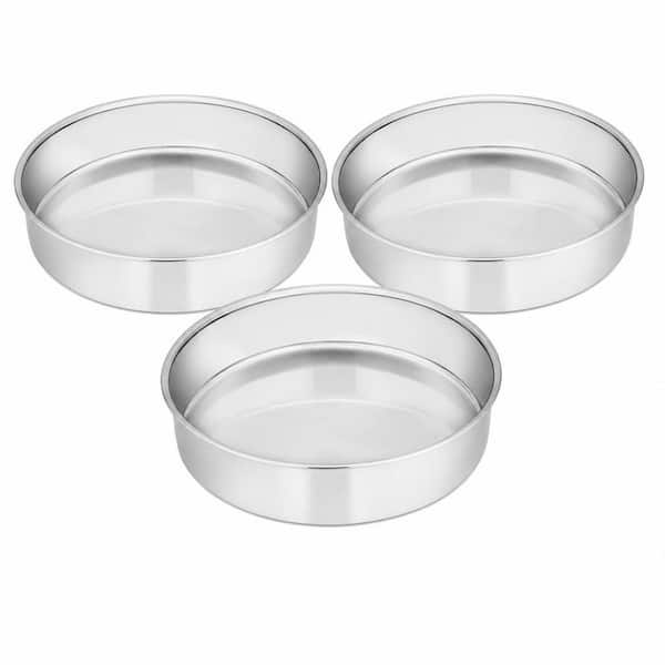 3-Piece 8 in. Stainless Steel Round Layer Cake Pan Sets, Non-Toxic and Healthy, Mirror Finish and Dishwasher Safe