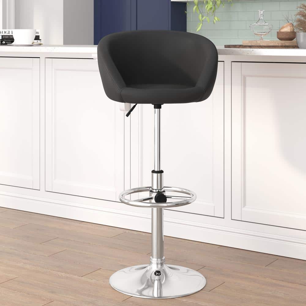 Modern Adjustable Black Vinyl Swivel Barstool with Chrome Base