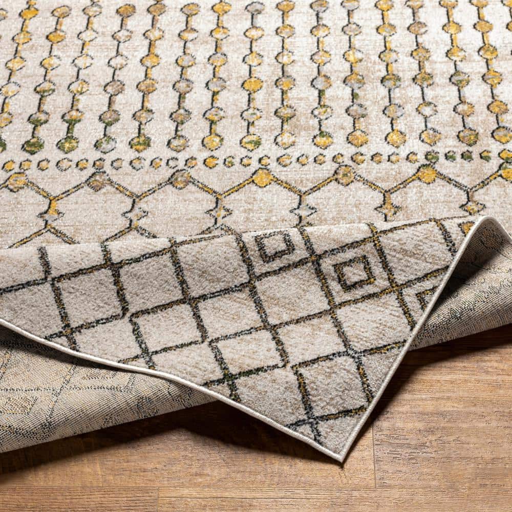 Global-Inspired Beige and Gray Washable Synthetic Area Rug, 5' x 7'