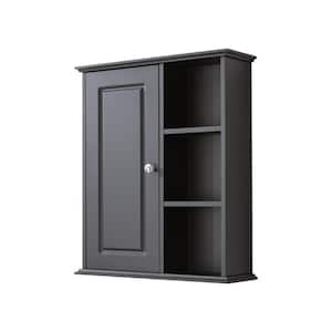 23.62 in. W x 7.09 in. D x 27.56 in. H Bathroom Storage Wall Cabinet in Black with 3 Open Shelves