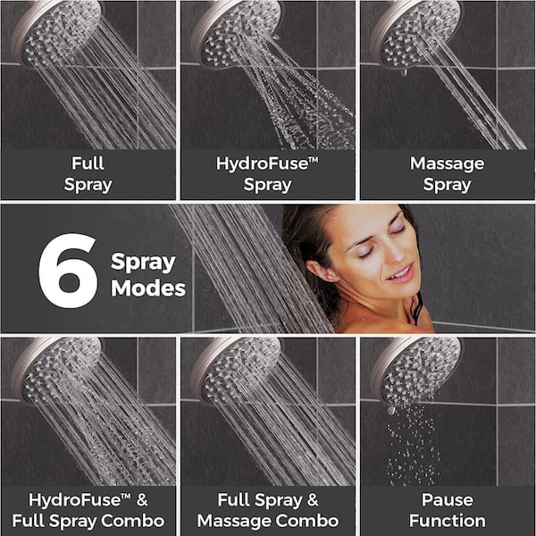 HydroFuse 6-Spray with 1.75 GPM 5.5625 in. Wall Mount Fixed Shower Head in Spot Defense Brushed Nickel