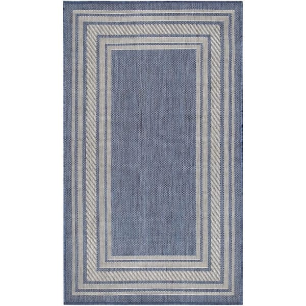 Horizon Indoor/Outdoor Denim 2 ft. x 3 ft. Bordered Contemporary Area Rug
