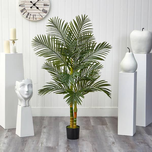 Nearly Natural 5 ft. Artificial Double Stalk Golden Cane Palm Tree