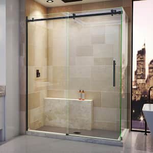 Enigma Air 60.38 in. W x 76 in. H Rectangular Sliding Frameless Corner Shower Enclosure in Matte Black with Clear Glass