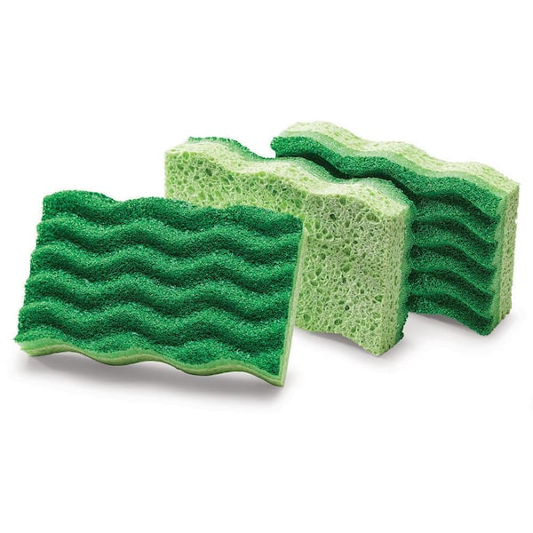 Heavy Duty Dish Sponges Wand, Kitchen Dishes Scrubber Sponge Long Handle Dish Brush, Scrub Sponge for Washing Bowl, Pot, and Sink, Non-Scratch,Green