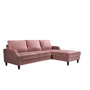 Sophia 2 Piece Rose R Velvet 3 Seats Right Facing Sectional Sofa with Removable Cushions