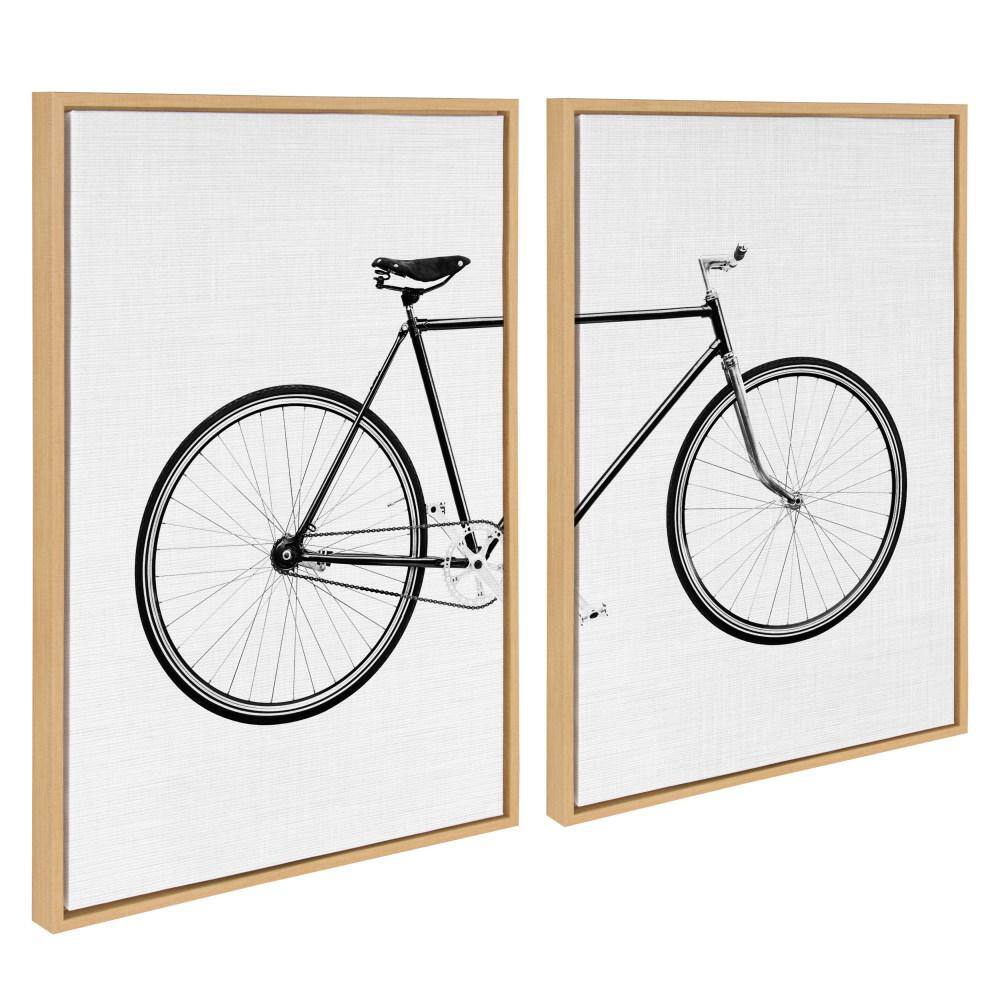 Simon Te Bicycle Print on Canvas with Brown Frame, Set of 2