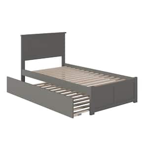 Nantucket Twin Platform Bed with Flat Panel Foot Board and Twin Size Urban Trundle Bed in Grey