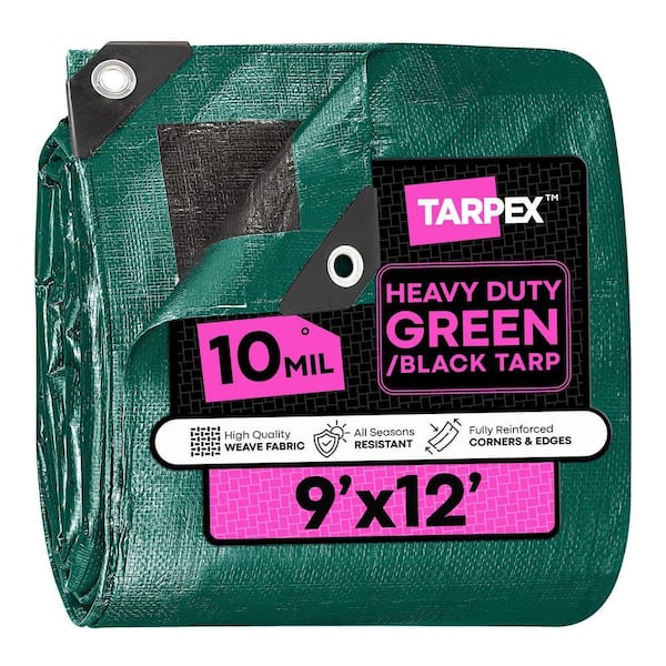 10 Mil Heavy-Duty Poly Tarp 9 ft. x 12 ft. Plastic UV Resistant Multi-Purpose Green and Black Cover
