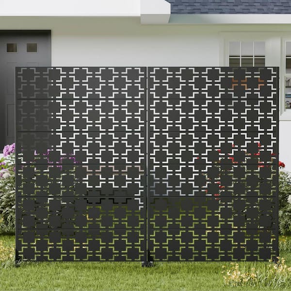 6 ft. x 4 ft. Set of 2. Privacy Fence Screen Black Galvanized Metal for Garden Fence