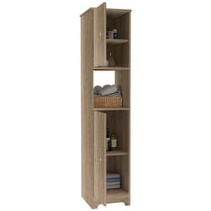 14.37 in. W x 16.04 in. D x 67.79 in. H Light Oak Brown Wood Freestanding Linen Cabinet with Shelf