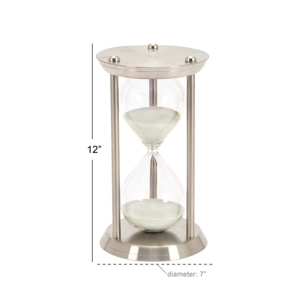 Elegant Silver Metal and Glass 12" Hourglass Sand Timer