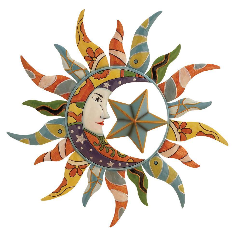 Multi-Colored Metal Sun Moon and Starburst Wall Sculpture