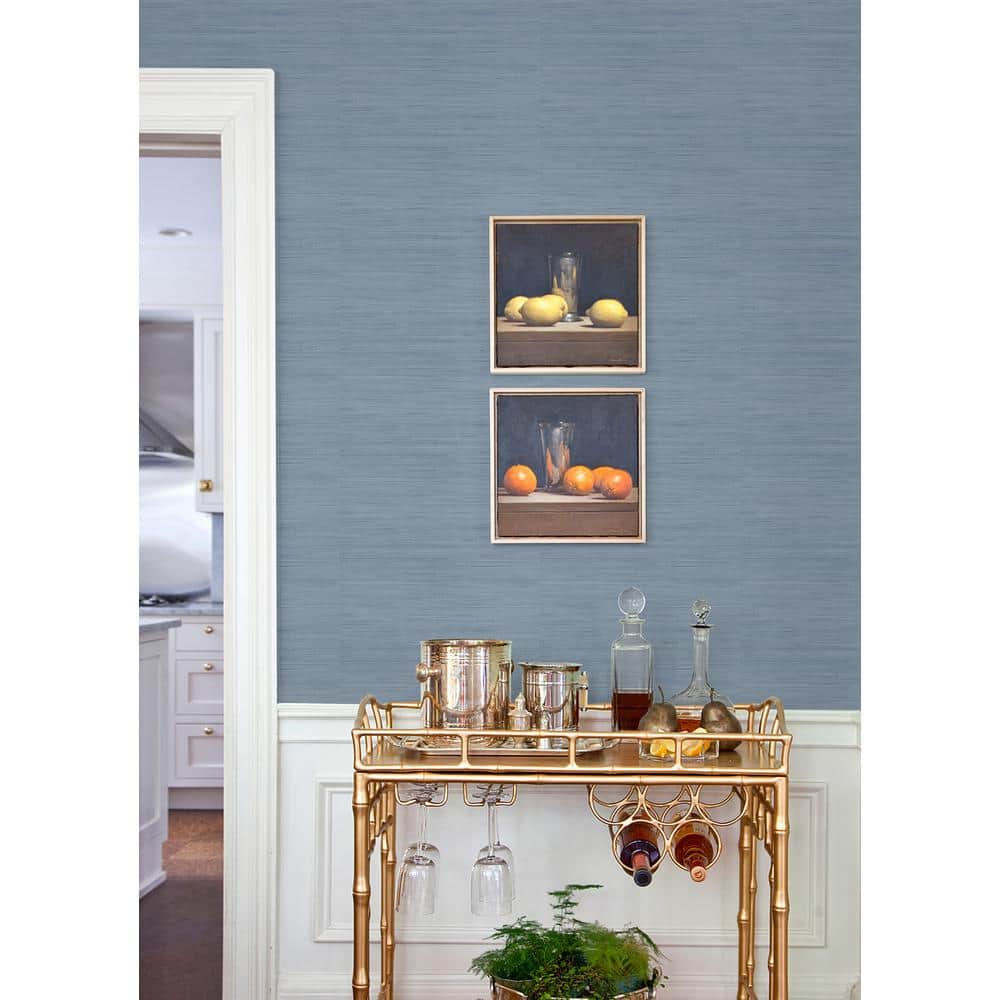 Mineral Blue Faux Grasscloth Peel and Stick Wallpaper Roll