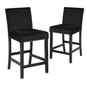 34.25 in. Black Low Back Wood Frame Counter Height Stool Chair with Fabric Seat (Set of 2)