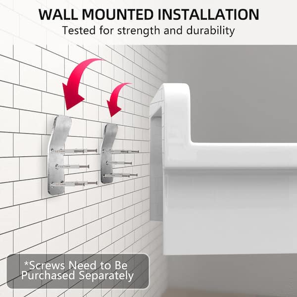 24 in. W x 20 in. D Wall Mount Laundry/Utility Sink in White Floating Farmhouse Ceramic Sink with Bracket and Strainer