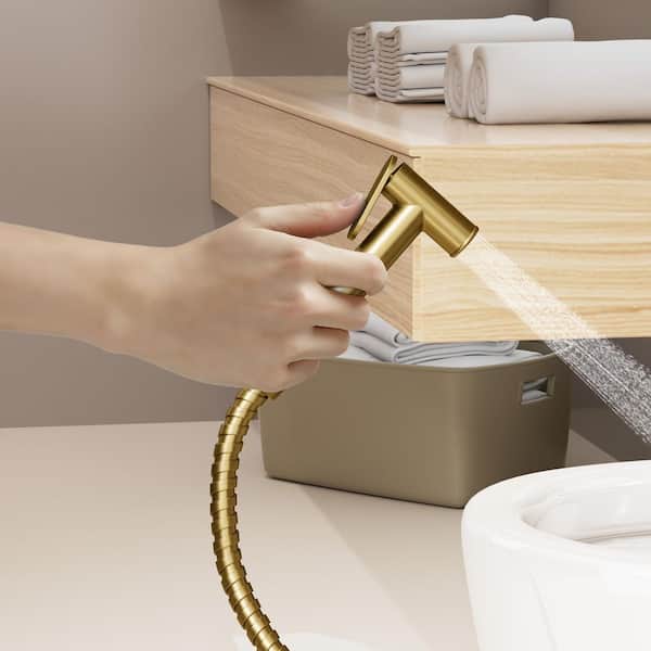 1 Handle Bidet Faucet with 47 in. Stainless Steel Hose and Wall Mount Holder in Brushed Gold