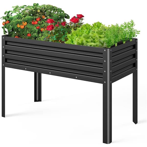 Galvanized Raised Garden Bed 48in L x 24in W x 32in H Elevated Planter with Legs Black Metal Outdoor Planter Box