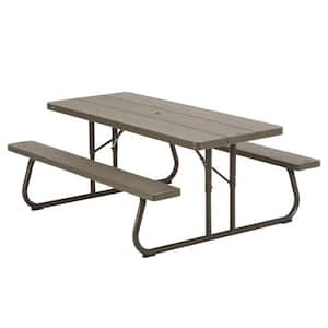 72 in. Brown Rectangle Solid Steel Foldable/Convertible Picnic Table and Seats for 6-8 People Outdoor