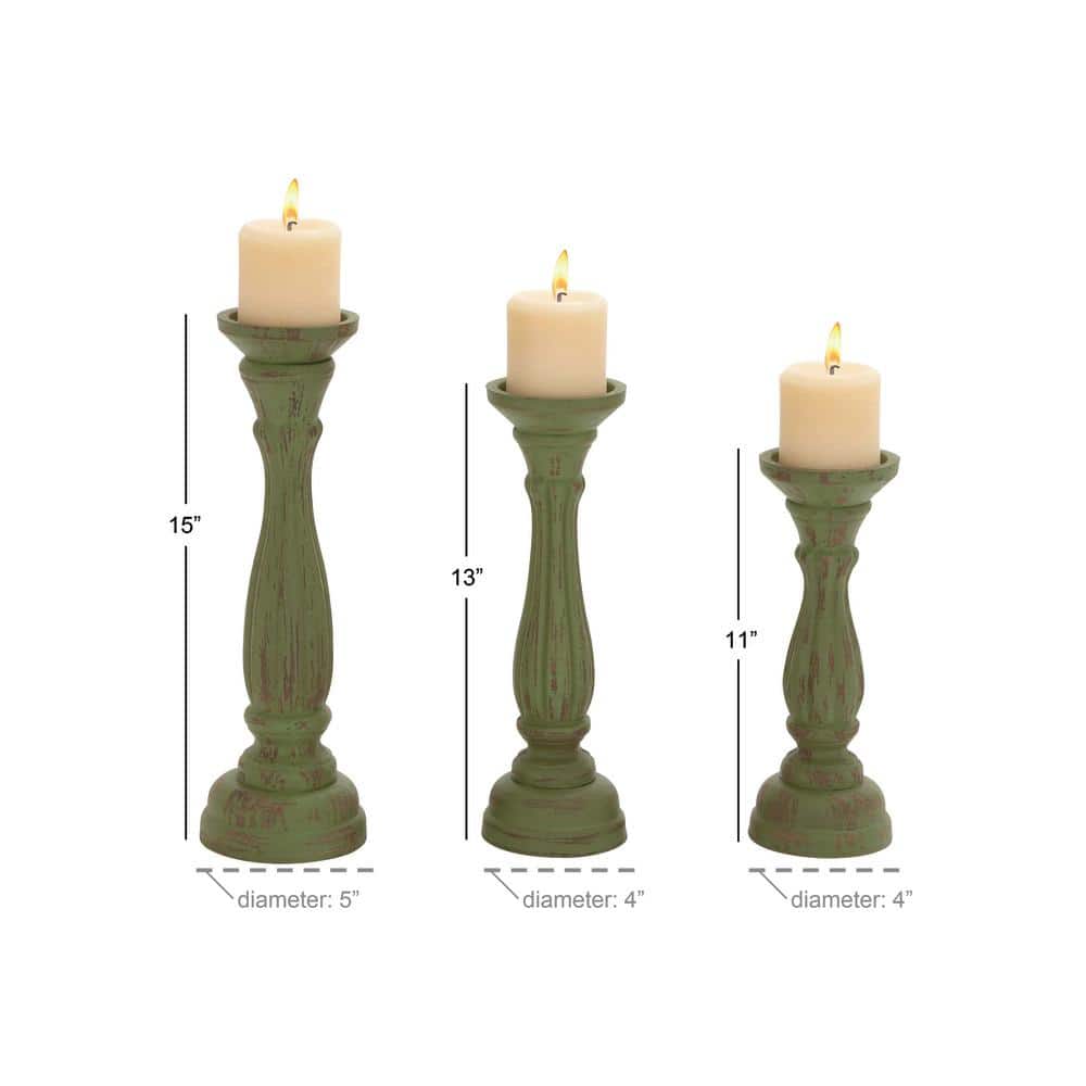 Elegant Green Wood Candle Lantern Trio 15" Height