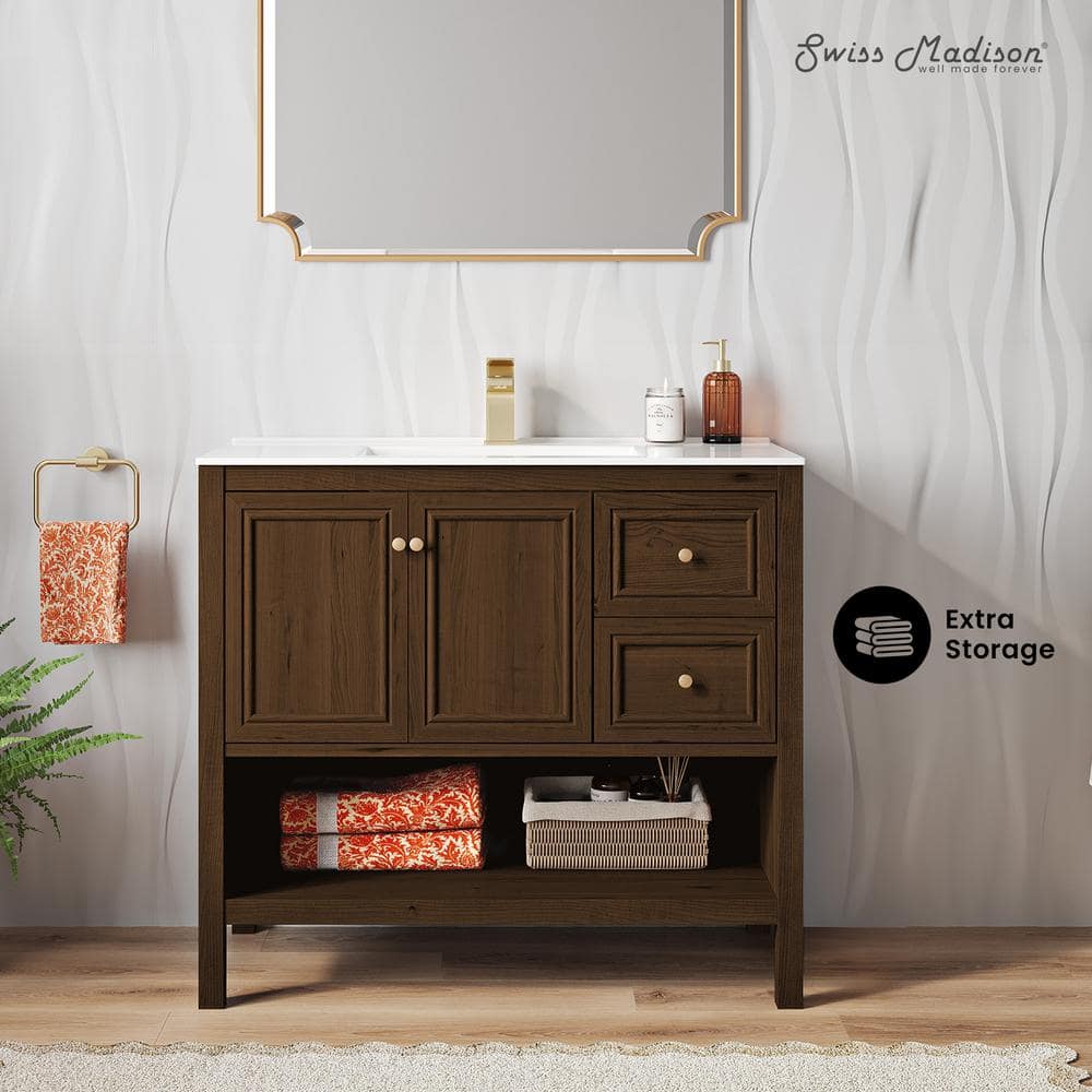 Chateau 36" Natural Oak Freestanding Bathroom Vanity with White Sink
