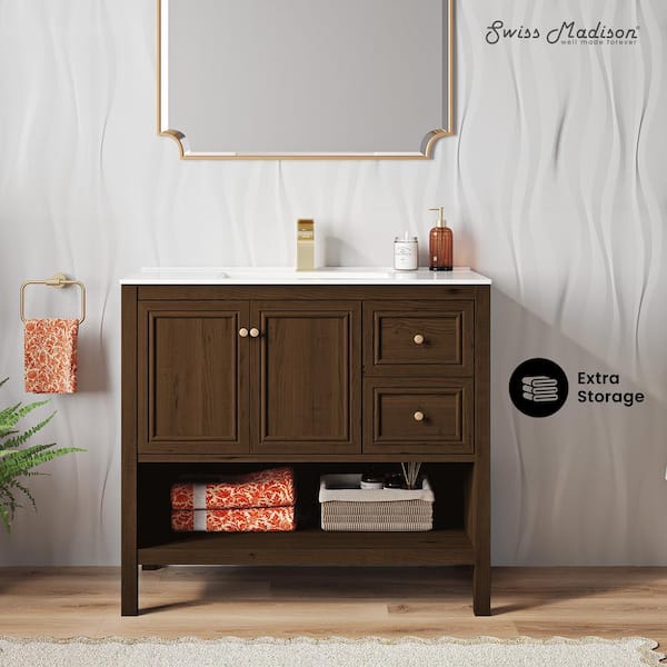 Chateau 36" Freestanding Bathroom Vanity in Brown Oak with Sink Top