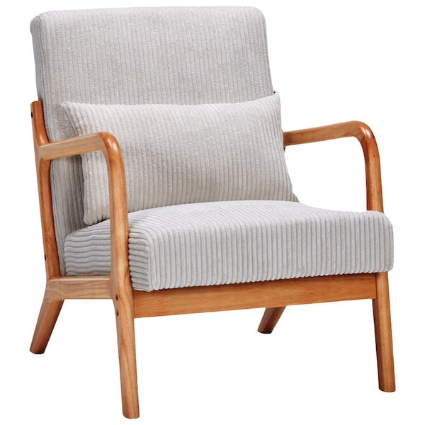 Unbranded Brown Wood Removable Cushions Outdoor Lounge Chair with Beige Cushion and Pillow for Patio, Porch, Garden, Poolside