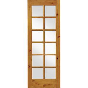 24 in. x 96 in. Krosswood French Knotty Alder 12-Lite Tempered Glass Solid Left-Hand Wood Single Prehung Interior Door