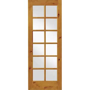 30 in. x 96 in. Krosswood French Knotty Alder 12-Lite Tempered Glass Solid Right-Hand Wood Single Prehung Interior Door