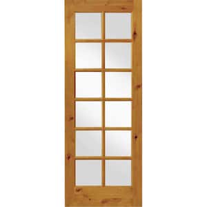 24 in. x 96 in. Rustic Knotty Alder 12-Lite Clear Glass Unfinished Wood Front Door Slab