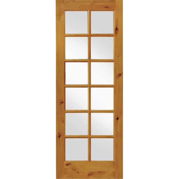 Krosswood Doors 30 in. x 96 in. Rustic Knotty Alder 12-Lite Clear Glass Unfinished Wood Front Door Slab