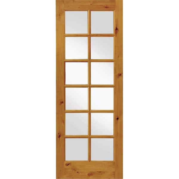 30 in. x 96 in. Rustic Knotty Alder 12-Lite Clear Glass Unfinished Wood Front Door Slab