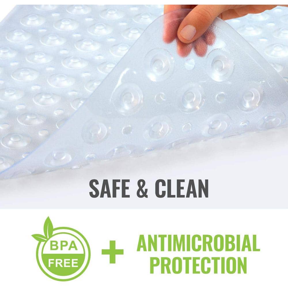 Clear Extra Long Vinyl Non-Slip Bath Mat with Suction Cups
