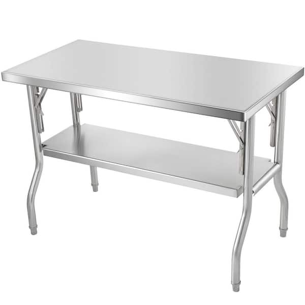 SKYSHALO 48 x 24 in. Folding Prep Table, Commercial Worktable Workstation, 300 lbs. Stainless Steel Kitchen Table, Sliver