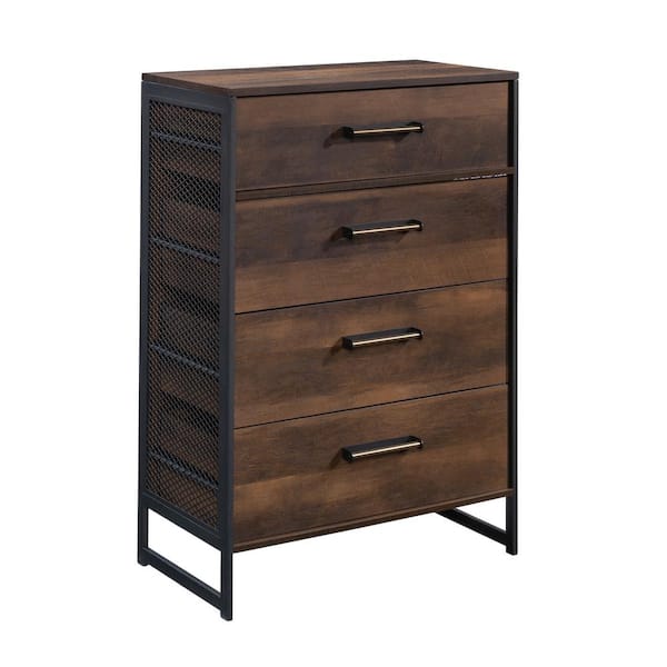 SAUDER Briarbrook 4-Drawer Barrel Oak Chest of Drawers Dresser with Metal Frame 45 in. x 31.496 in. x 17.008 in.