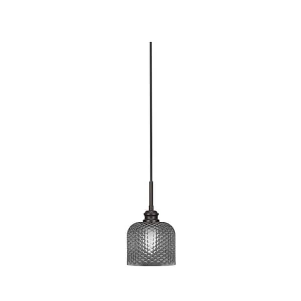 Unbranded Albany 60-Watt 1-Light Espresso Pendant Mini Pendant Light Smoke Textured Glass and Light Bulb Not Included