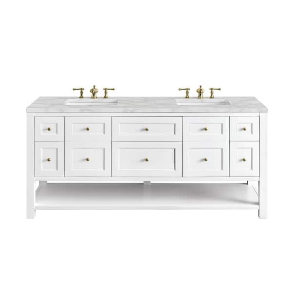 James Martin Vanities Breckenridge 72.0 in. W x 23.5 in. D x 34.2 in. H Double Bath Vanity in Bright White with Victorian Silver Quartz Top