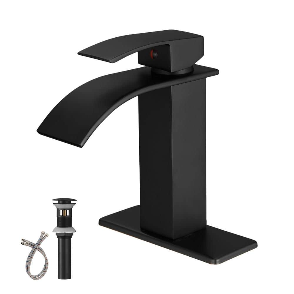 Single Handle Single Hole Bathroom Faucet with Waterfall and Drain Assembly