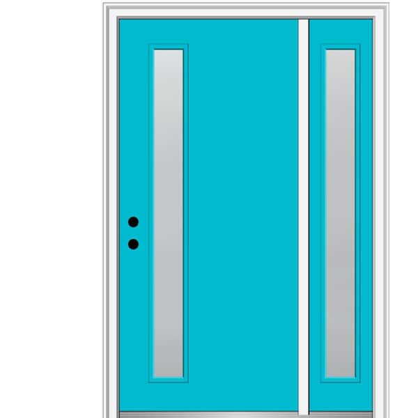 MMI Door 51 in. x 81.75 in. Viola Frosted Glass Right-Hand 1-Lite Modern Painted Fiberglass Smooth Prehung Front Door w/ Sidelite