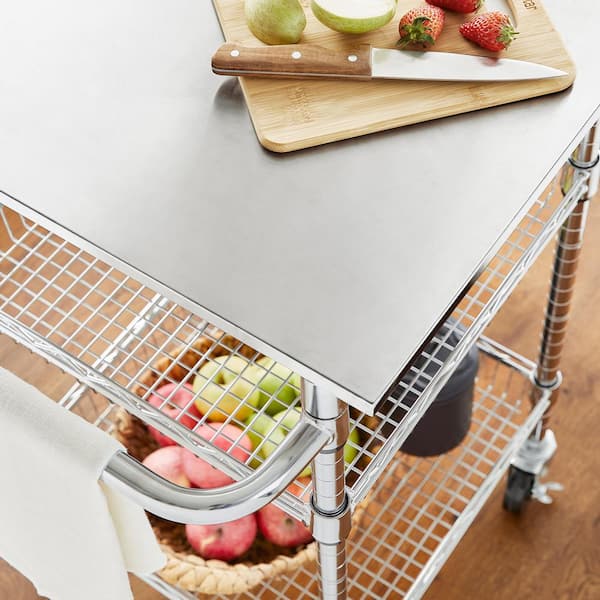 Gatefield Small Chrome with Stainless Top Rolling Kitchen Cart with Storage Shelves (24" W)