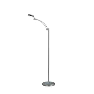 54 in. Silver 1 Light 1-Way (On/Off) Standard Floor Lamp for Bedroom with Metal Round Shade