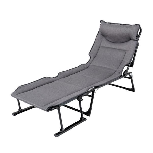 Gray Twin Padded Folding Camping Cot 3 in 1 Convertible Single Sofa Chaise Lounge Chair