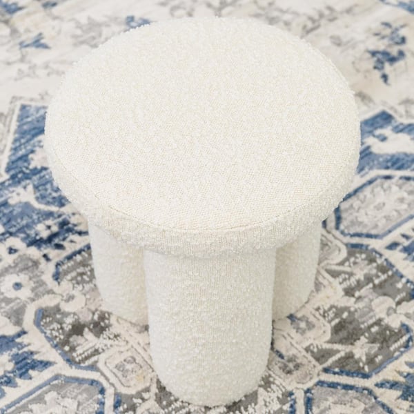 Daiki Ivory Boucle Fabric Japandi Style Stool