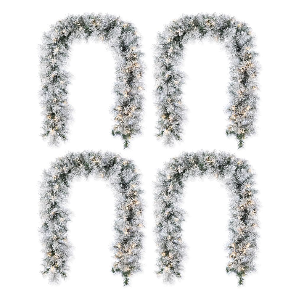 6 ft. Prelit Snow Flocked Greenery Pine Christmas Garland with 50-Warm White/Multi-color Lights and Timer (Set of 4) price history on PriceWatchPro